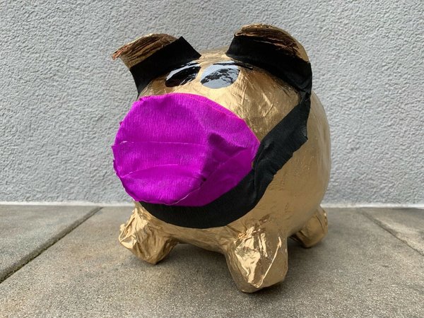 Sparschwein Corona mit Mund Nasenschutz Glücksschwein 2021