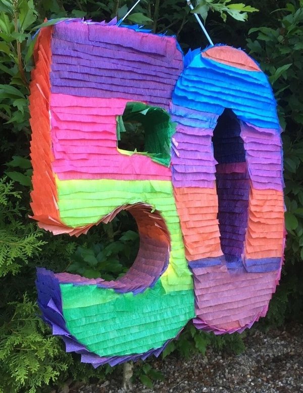 Pinata Zahl 50 bunt Regenbogenfarbe Geldgeschenk Geschenkbox BOX
