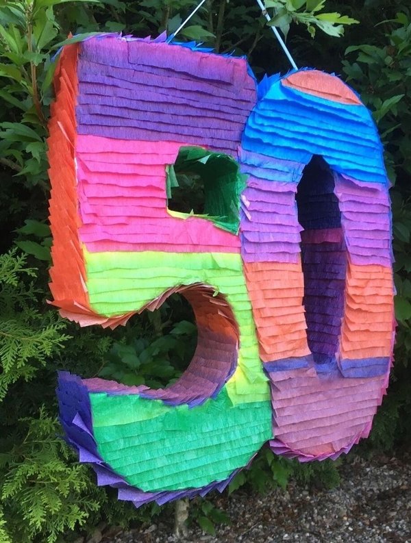 Pinata Zahl 50 bunt Regenbogenfarbe Geldgeschenk Geschenkbox BOX