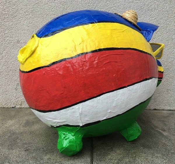 Sparschwein XXL Schwein Seychellen Flagge Kartenbox Geldgeschenk Urlaubskasse