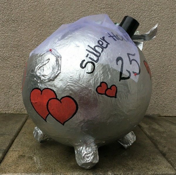 Sparschwein XXL Silber Hochzeit Geldgeschenk Kartenbox Umschlagbox Glücksschwein