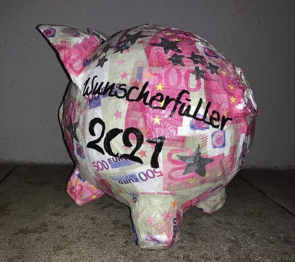 Sparschwein 2024 Glücksschwein Geldgeschenk Geschenke Box 500 € Motiv Wunscherfüller