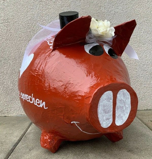 Sparschwein XXL Hochzeit Kartenbox Briefbox Geldgeschenk Hochzeitsgeschenk braunrot