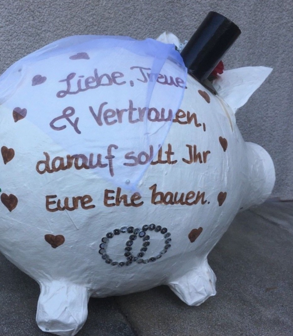 Sparschwein XXL Hochzeitsschwein Creme - Braun Geschenk Geldgeschenk Kartenbox