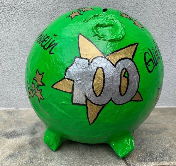 Sparschwein XXL Glücksschwein Kartenbox 100 Geburtstag Geldgeschenk gold silber