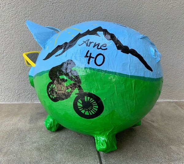 Sparschwein XXL Mountainbike Radsport Berge Geschenk Geldgeschenk Kartenbox BOX