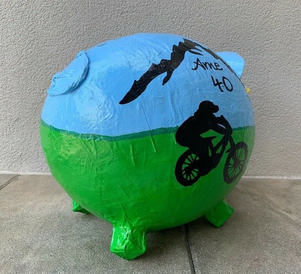 Sparschwein XXL Mountainbike Radsport Berge Geschenk Geldgeschenk Kartenbox BOX
