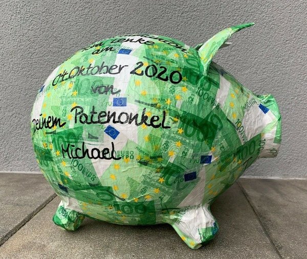 Sparschwein XXL Geldgeschenk Kartenbox Kommunion Führerschein Konfirmation Schwein 100 € Motiv