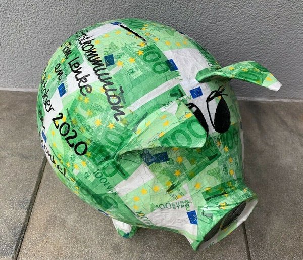 Sparschwein XXL Geldgeschenk Kartenbox Kommunion Führerschein Konfirmation Schwein 100 € Motiv