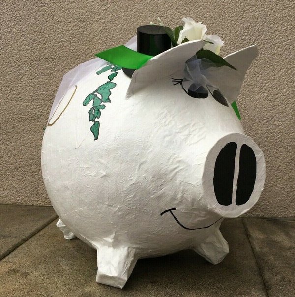 Sparschwein XXL Hochzeit grün weiss Motiv: Efeuranke Eheringe Kartenbox Geldgeschenk