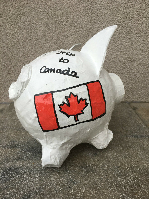 Sparschwein Geldgeschenk Hochzeit Geburtstag Trip to Canada Kanada Flitterkasse
