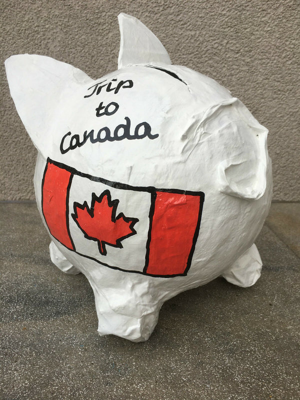 Sparschwein Geldgeschenk Hochzeit Geburtstag Trip to Canada Kanada Flitterkasse
