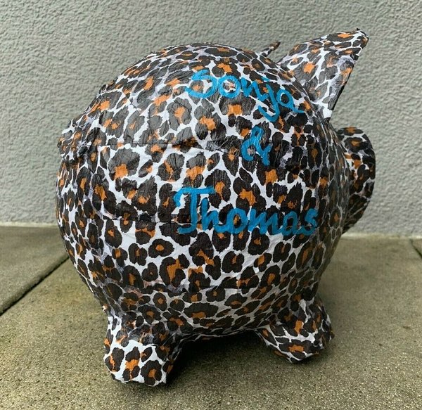 Sparschwein mit Herznase Leopard Optik Geschenk Geburtstag Hochzeit Geldgeschenk