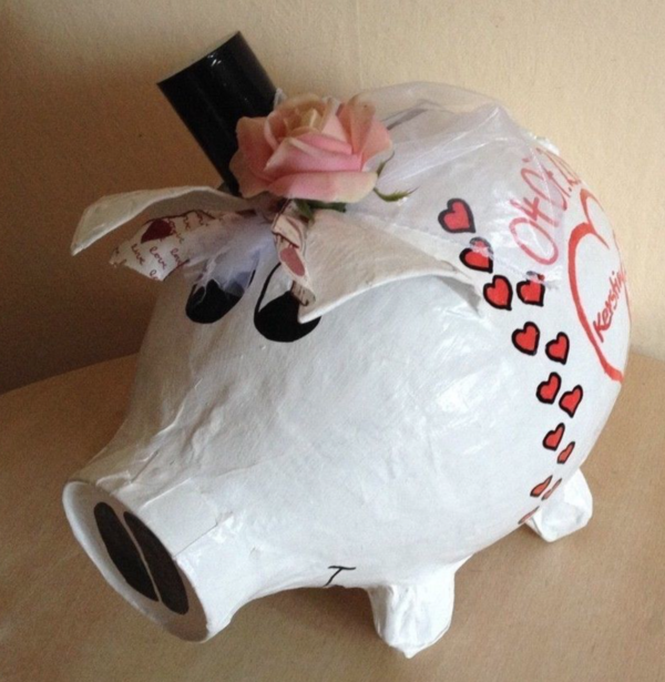Sparschwein XXL Hochzeitsschwein weiss rot Geldgeschenk Kartenbox Tauben