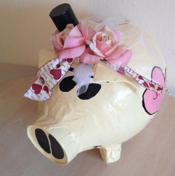 Sparschwein XXL Hochzeitsschwein creme rosa Geldgeschenk Kartenbox DIY handmade