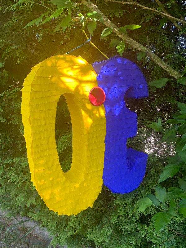 Pinata Zahl 30 blau - gelb Geschenk 30. Geburtstag Geschenke Box Füllbox Türdekoration