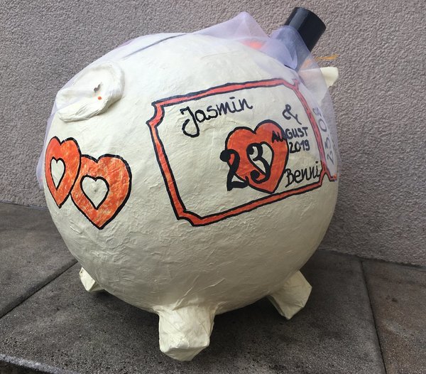 Sparschwein XXL Hochzeitsschwein ivory - orange Geldgeschenke Box Kartenbox Hochzeitsgeschenk