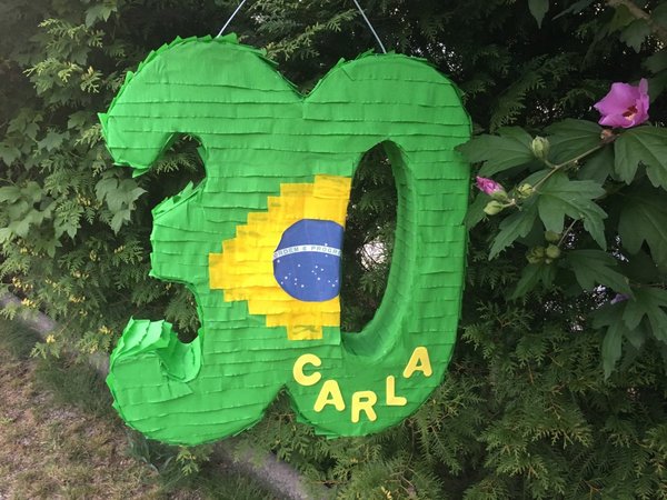 Pinata Zahl 30 grün - gelb Flagge Brasilien Geschenk 30. Geburtstag Geschenke Box Füllbox Türdeko