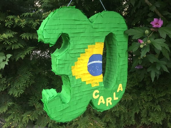 Pinata Zahl 30 grün - gelb Flagge Brasilien Geschenk 30. Geburtstag Geschenke Box Füllbox Türdeko