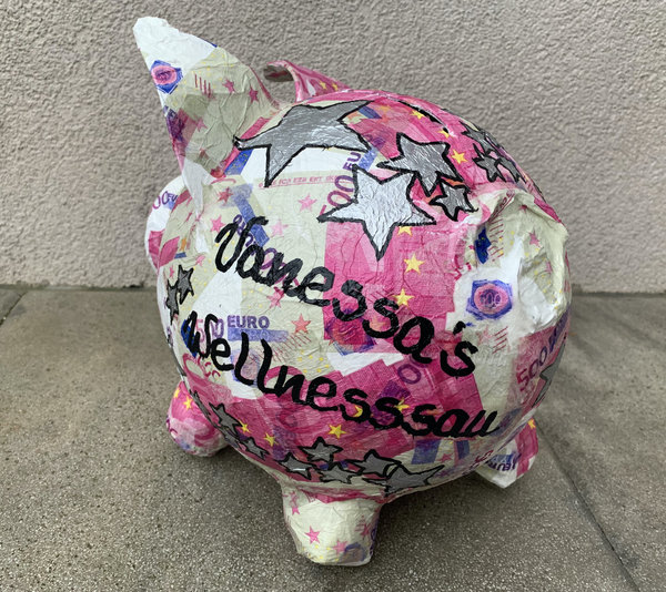Sparschwein Wellness Sau 500 € Motiv Geschenk Geburtstag Geldgeschenke Box