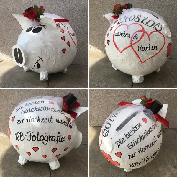 Sparschwein XXL Hochzeitsschwein rot - weiss  Geschenke Box für CDs & Fotos Fotografie Fotograf