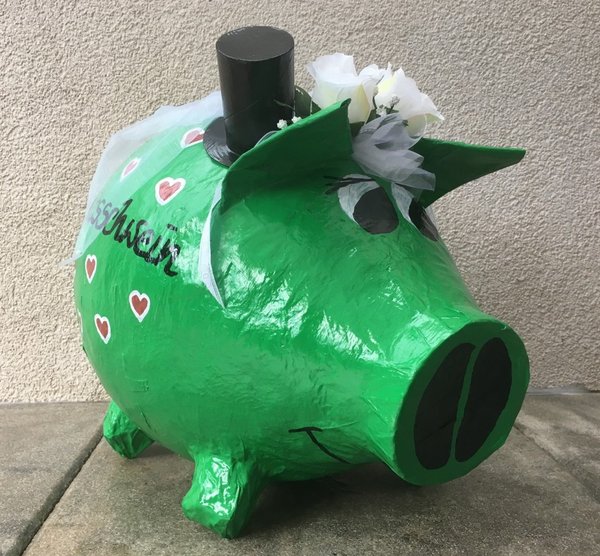 Sparschwein XXL Hochzeitsschwein Grüne Hochzeit Geldgeschenke Box Kartenbox grün - weiss - rot