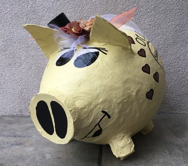 Sparschwein XXL Hochzeitsschwein beige - braun Geldgeschenke Box Kartenbox