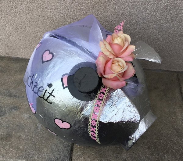 Sparschwein XXL Hochzeitsschwein silber - rosa Geschenke Box Kartenbox Geldgeschenk