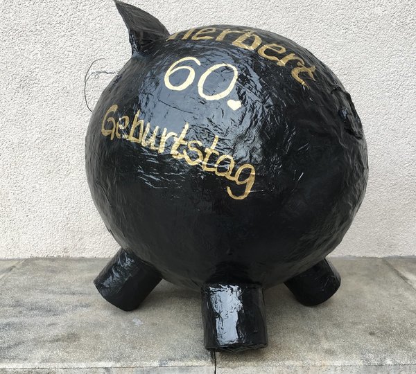 Sparschwein XXXL schwarz - gold 60. Geburtstag Geldgeschenke Box Kartenbox