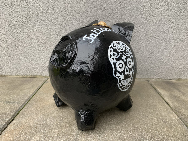 Sparschwein Geldgeschenk Geburtstag Mexikanische Totenköpfe schwarz / weiss