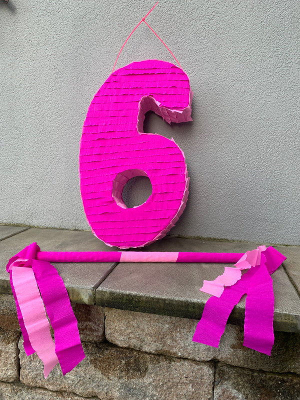 Pinata Schlagpinata Zahl 6 pink / rosa  Geldgeschenke Box Geburtstag Füllbox